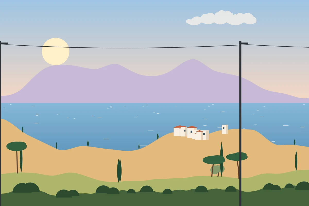 Paysage Méditerranée, matin, graine 0dxnci