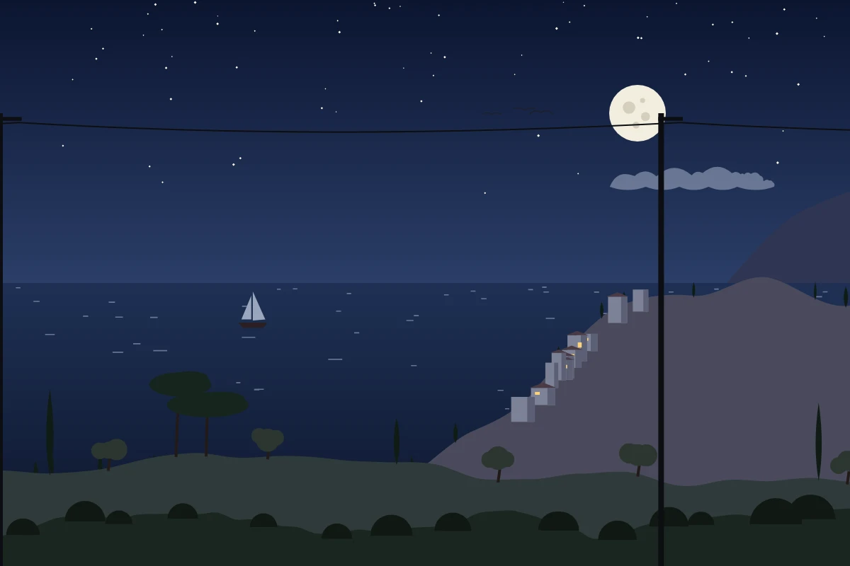 Paysage Méditerranée, nuit, graine l6eto6